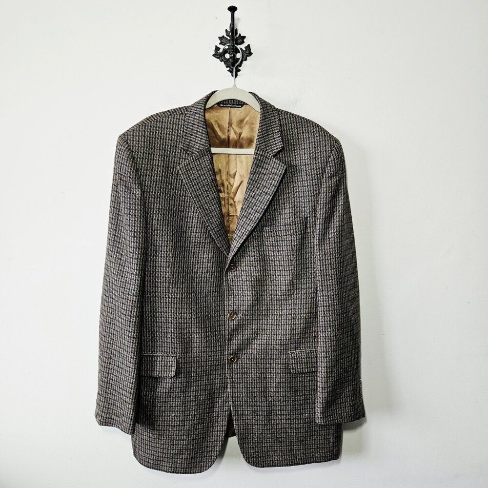 Jack Victor 44L Sport Coat 100% Wool Plaid Three Button Fully Lined